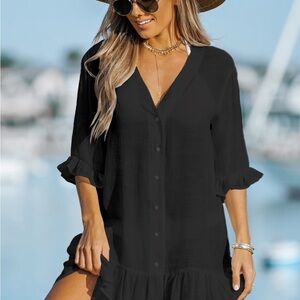 Cupshe Black Ruffle Cover Up